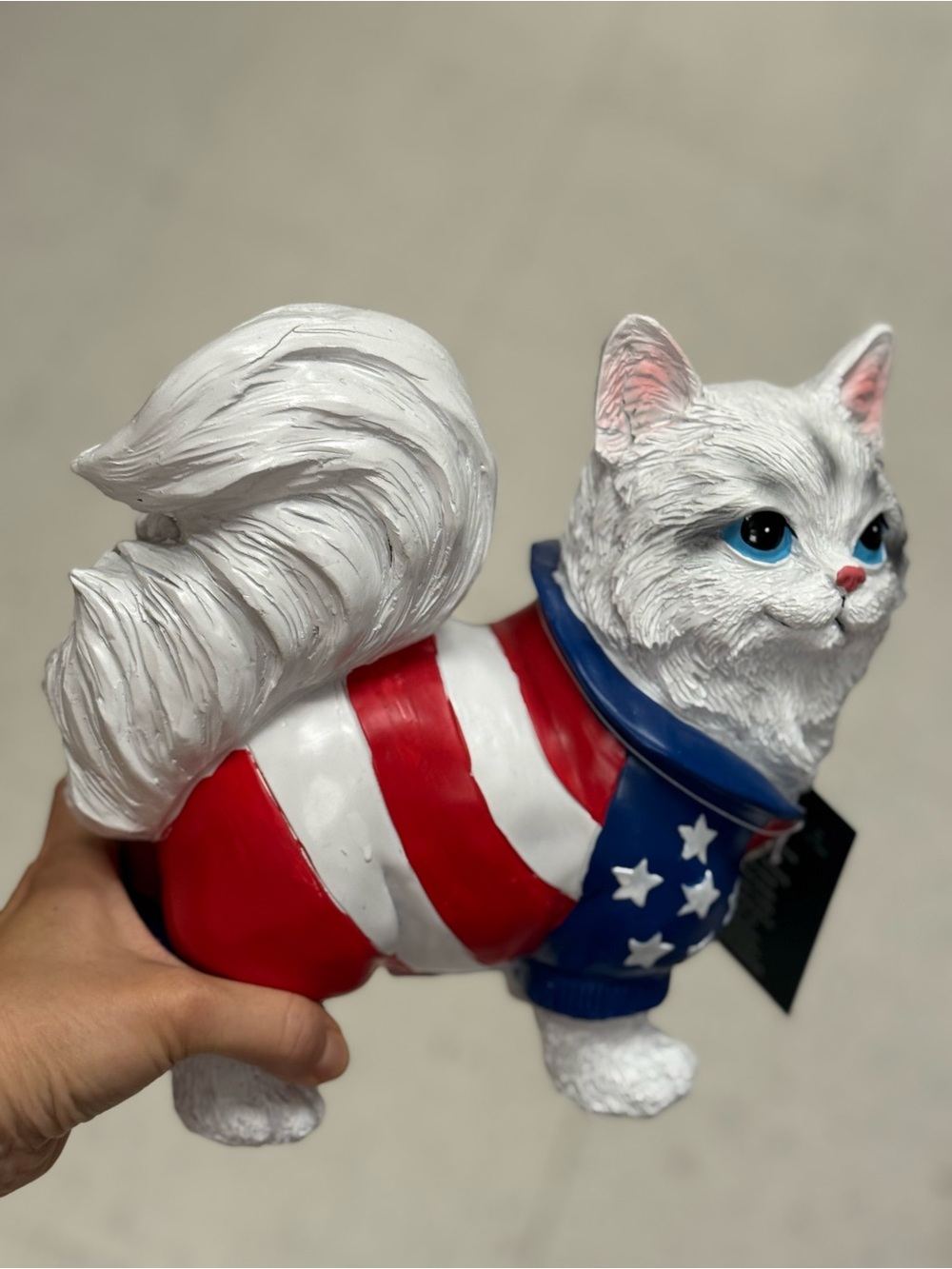 Patriotic White Cat Figurine with American Flag Sweater - Picture 2 of 2
